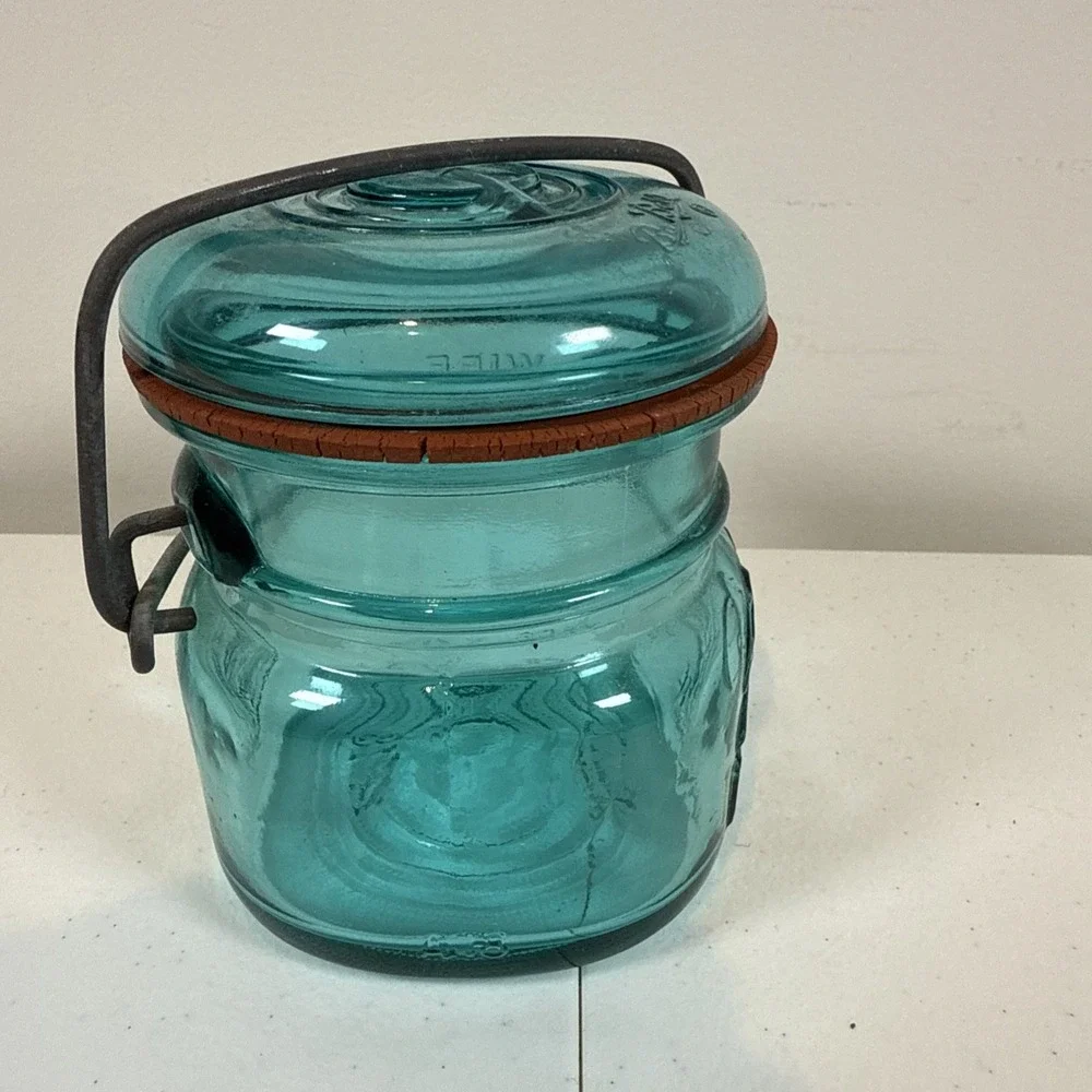 Vintage Ball Ideal 1/2 Pint Bicentennial Eagle Mason Jar Teal‎ Wire Bail & Lid